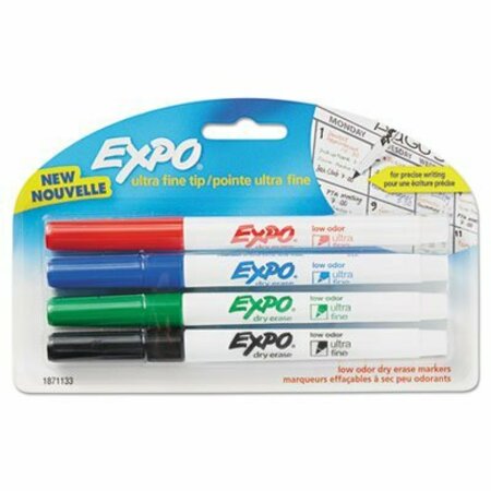 SANFORD EXPO, LOW-ODOR DRY-ERASE MARKER, EXTRA-FINE NEEDLE TIP, ASSORTED COLORS, 4PK 1871133